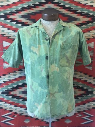 Vintage Vietnam War Mitchell Camo Tailor Theater Made Shirt 60s Leaf In Country