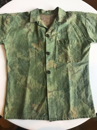 Vintage Vietnam War Mitchell Camo Tailor Theater Made Shirt 60s Leaf In Country 4
