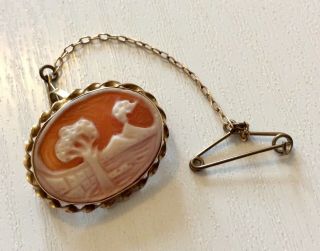 Lovely Vintage 18 Carat Gold Small Pretty Cameo Brooch 18ct