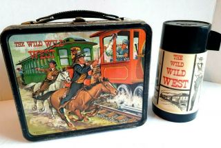 Vintage 1969 The Wild Wild West Metal Lunch Box By Aladdin With Thermos Rare