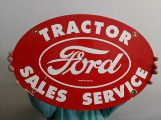 Old Vintage Dated 1959 Ford Farm Tractor Porcelain Enamel Gas Sign Cars & Trucks