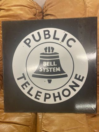 Vintage Bell System Public Telephone Flanged Porcelain Double Sided Sign 18x18 "