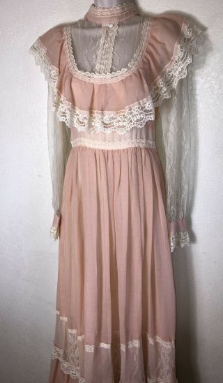Vintage 70s Gunne Sax Lace Long Sleeve Maxi Prairie Boho Dress