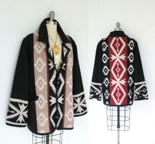 Vtg Native Santa Fe Wool Aztec Southwest Mexican Blanket Coat Jacket Pendleton L