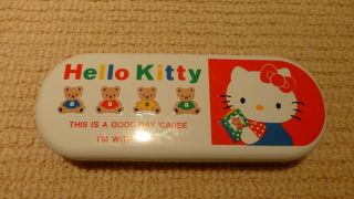 Vintage Hello Kitty Sanrio Pencil Case From 1991 With Metal Shelf And Tra
