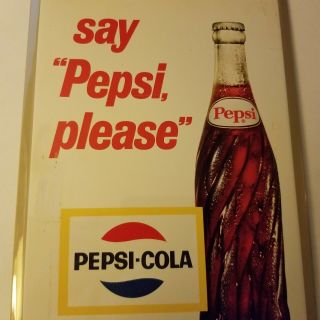 VINTAGE SAY PEPSI PLEASE PEPSI COLA M 239 TIN METAL ADVERTISING SODA POP SIGN 3