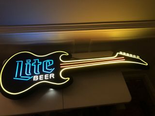 Vintage " Miller Lite " Guitar Light Up Bar Sign Beer April 18,  1990