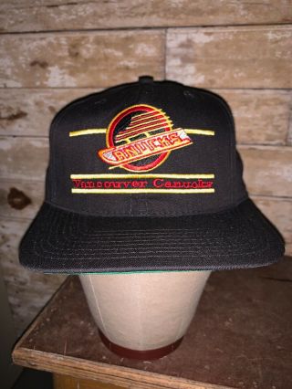 Vintage Rare 80s Vancouver Canucks Black Nhl Hockey The Game Snapback Hat Cap