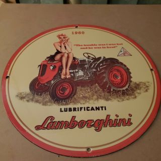 Vintage Porcelain 1960 Lamborghini Lubrificanti Tractor Man Cave Garage Sign