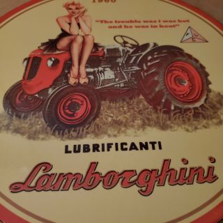 VINTAGE PORCELAIN 1960 LAMBORGHINI LUBRIFICANTI TRACTOR MAN CAVE GARAGE SIGN 2