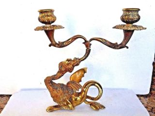 Antique 18c Chinese Or European Gilt Bronze Dragon Candle Holder Statue Figurine