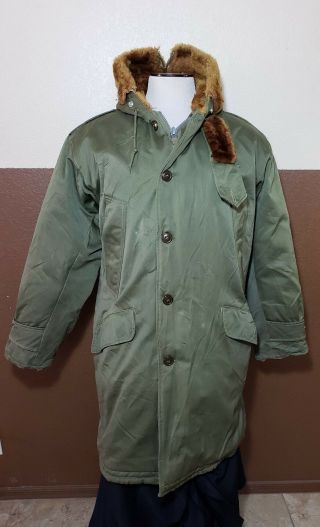 Vtg 40s 50s B - 9 Military Parka Coat Jacket W/ Hood Us Army Rare Winter