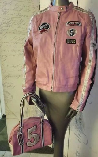 Vtg Wilsons Leather Rare Distressed Pink Moto Biker Racing Jacket Lg,  Handbag
