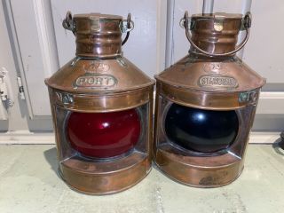 Tung Woo Copper Port & Starboard Nautical Ship Oil Lamps Lanterns Vintage