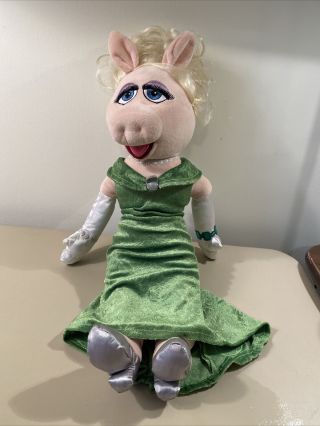 Disney Store Miss Piggy Muppets 19 " Plush Doll Green Dress.  3b