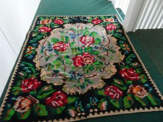 Vintage Hand Woven Romanian 100 Wool Rug 76 X 63 Inch