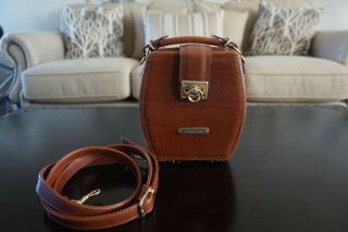 Vintage Ralph Lauren Leather Box Handbag Purse Brown.