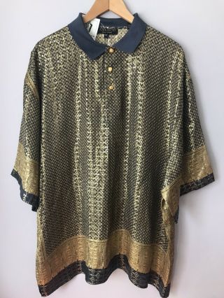 Vintage Joey Richi Gold Label Silk Metallic Gold Shirt Nwt