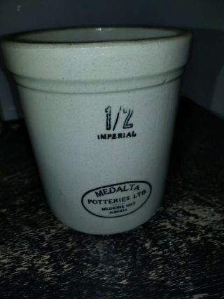 Vintage Medalta Potteries Ltd Imperial 1\2 Gallon Crock Medicine Hat Alberta Ca