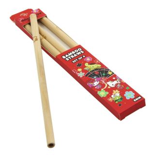 Nib Hello Kitty Cost Plus World Market Tokyo Reusable Bamboo Straws 4 Pack