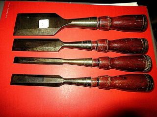 Great Set Of 4 Vintage Stanley 750 Chisels With Red Handles 2 ",  1 ",  3/4 ",  1/2 "