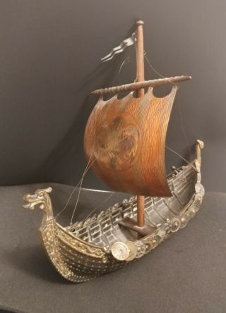 Edward Aagaard.  Rare Big Vintage Bronze Viking Dragon Ship Iron Art Copenhagen