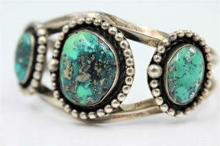 Rare Early Navajo Vintage Turquoise Sterling Silver Cuff Bracelet