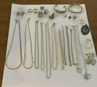Vintage Sterling Silver 925 " All Wear " Chains Bracelets Rings Earrings 209grm