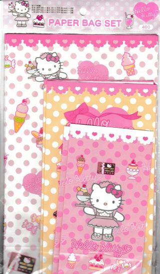 Vintage Hello Kitty Paper Bag Set In Japan Circa 2002.  6 Bags