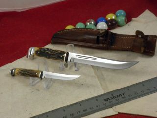 Vintage 1940 - 64 Case Xx Fixed Blade Knife Set In Sheath Great Stag