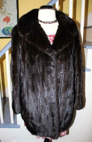 Vintage Stroller Length Mink Fur Coat Very Dark Brown Fits Womens L/xl