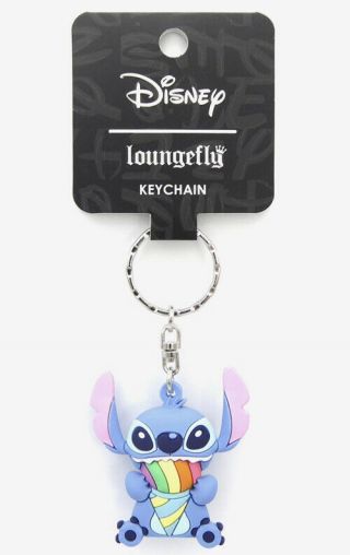 Disney Loungefly Lilo And Stitch Holding Rainbow Shave Ice Rubber Keychain