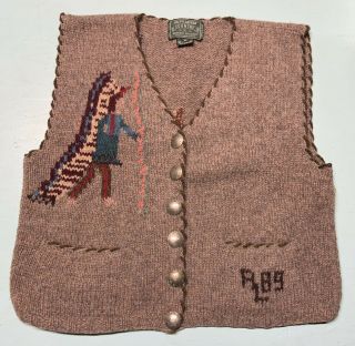 Vtg ‘89 Ralph Lauren Polo Country Native American Indian Wool Cardigan Vest S