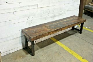 Vintage Farmhouse Bench With Folding Legs,  Wooden Rustic Dining Seat
