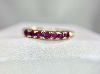 Vintage 14k Yellow Gold Natural Round Red Ruby Stack Wedding Band Ring