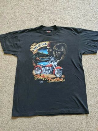 Vintage 1990 Harley Davidson 3d Emblem A Way Of Life Black Sz L T - Shirt Tee