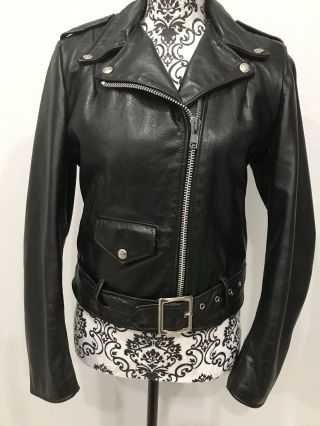 Vintage Schott Perfecto Leather Motorcycle Jacket Black Wm Sz 10 Fits 4 - 6