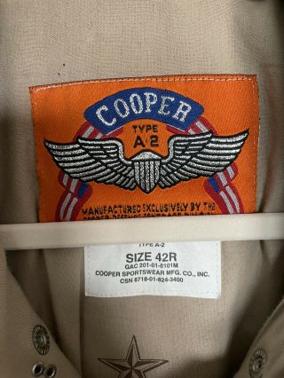 Vintage Cooper A - 2 Flight Bomber Jacket 1995 Anniversary WWII Leather 42R 3