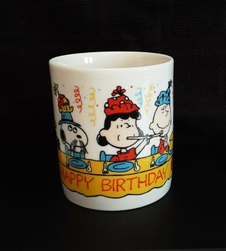 Vintage Peanuts Snoopy Woodstock Ceramic Mug " Happy Birthday "