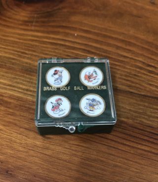 Disney Brass Golf Ball Markers With Case Mickey Mouse Pluto Goofy Donald Duck