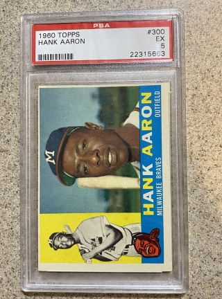 1960 Topps 300 Hank Aaron Psa 5 Ex Hof Vintage Baseball Card Milwaukee Braves