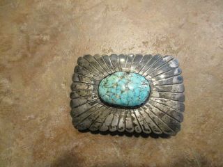 Older Vintage Navajo Sterling Silver Premium Turquoise Concho Belt Buckle