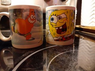 Spongebob Square Pants Coffee Mug Cup.  Set Of 2viacom 2007 Vtg Dishwasher Safe.