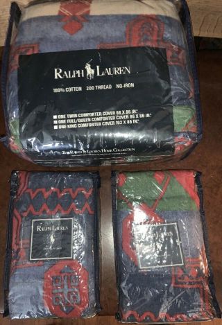 Vintage Ralph Lauren Trading Post Full/queen Duvet Cover And 2 Pillow Shams Nip