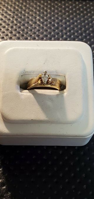 Vintage 14kt Yellow Gold Wedding Set Engagement 25 Ct Diamond Ring & Band Sz 4.  5