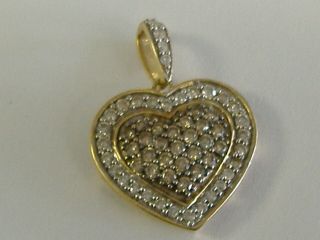 Vintage 14 K Gold.  60ct Tw White And Chocolate Natural Diamonds Heart Pendant