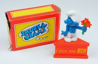 Schleich Smurf A Gram " I Love You Mom " Complete Vintage Pvc Mothers Day