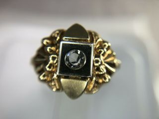 Vintage Art Deco 14k Yellow Gold Round Single Cut White Sapphire Cocktail Ring