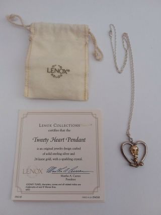 Lenox Two - Tone Tweety Bird Heart Necklace With 18 " 925 Sterling Silver Chain