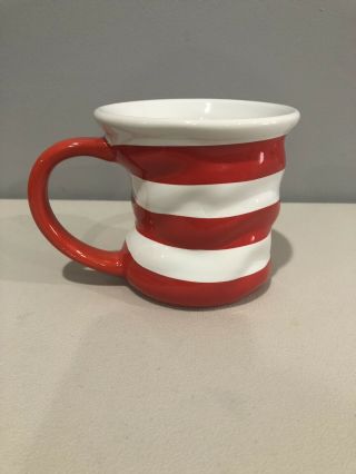 Universal Studios Cat In The Hat Red White Striped Crooked Coffee Mug Dr.  Seuss